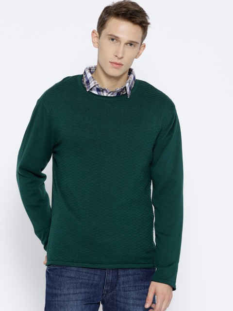 

John Players Men Green Self-Design Sweater