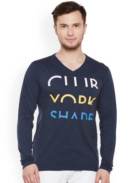 

Club York Men Navy Blue Printed V-Neck T-shirt
