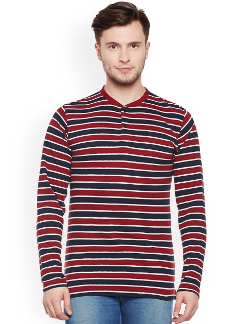 

Club York Men Maroon Striped Henley Neck T-shirt