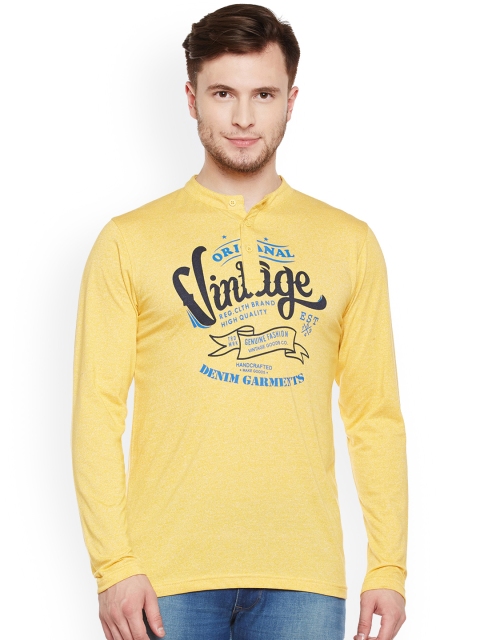 

Club York Men Yellow Printed Henley Neck T-shirt
