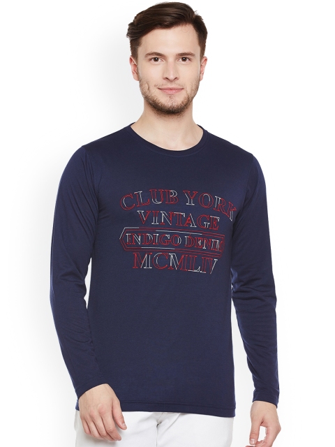 

Club York Men Navy Blue Self Design Round Neck T-shirt