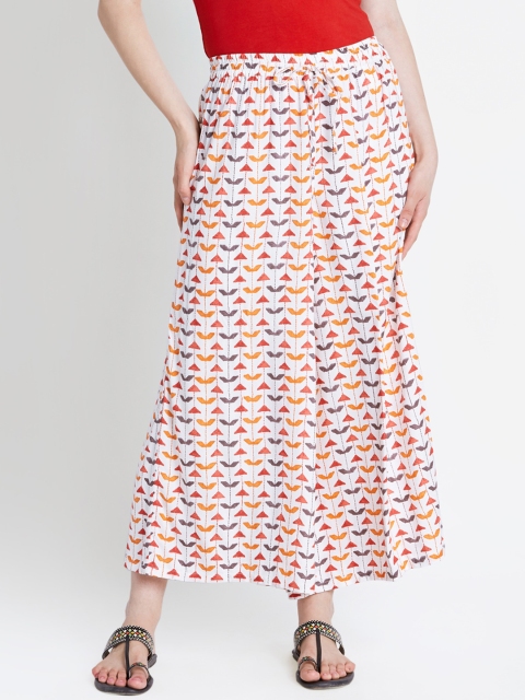 

RANGMANCH BY PANTALOONS Women Off-White Flared Printed Palazzos