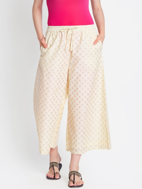 

RANGMANCH BY PANTALOONS Women Beige Wide Leg Printed Palazzos