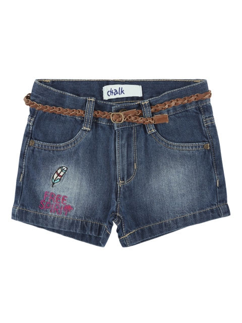 

CHALK by Pantaloons Girls Blue Solid Regular Fit Denim Shorts