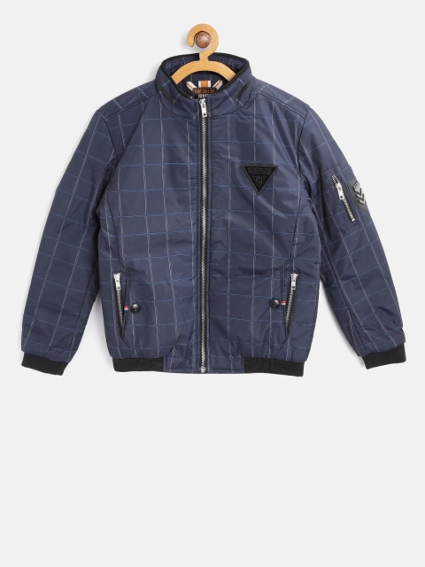 

Fort Collins Boys Navy Blue Checked Bomber Jacket