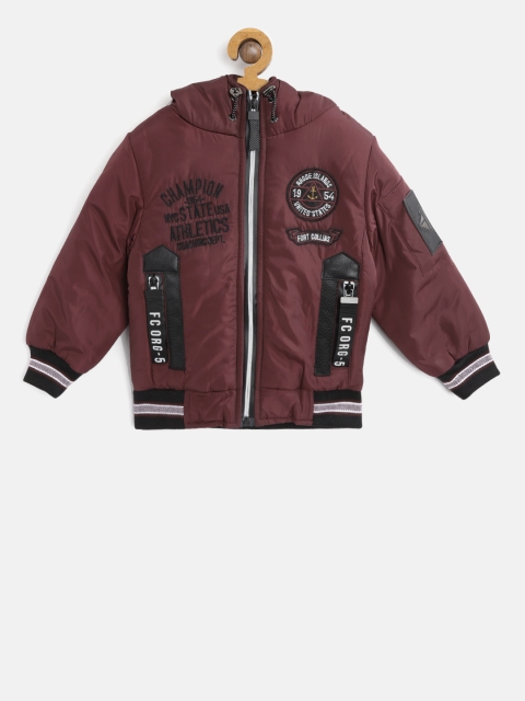 

Fort Collins Boys Burgundy Solid Hooded Bomber Jacket