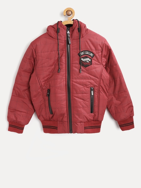 

Fort Collins Boys Maroon Checked Quilted Bomber Jacket