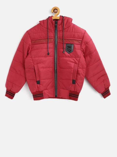 

Fort Collins Boys Red Solid Hooded Bomber Jacket