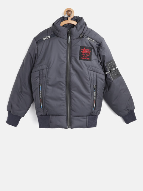 

Fort Collins Boys Navy Blue Solid Bomber Jacket with Detachable Hood