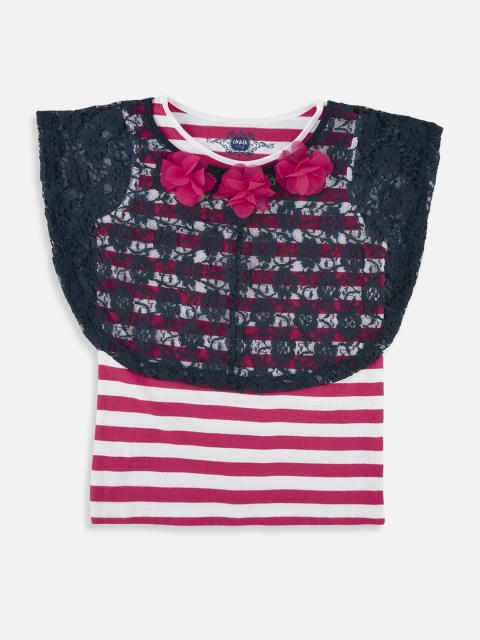 

CHALK by Pantaloons Girls Pink & White Striped Round Neck T-shirt