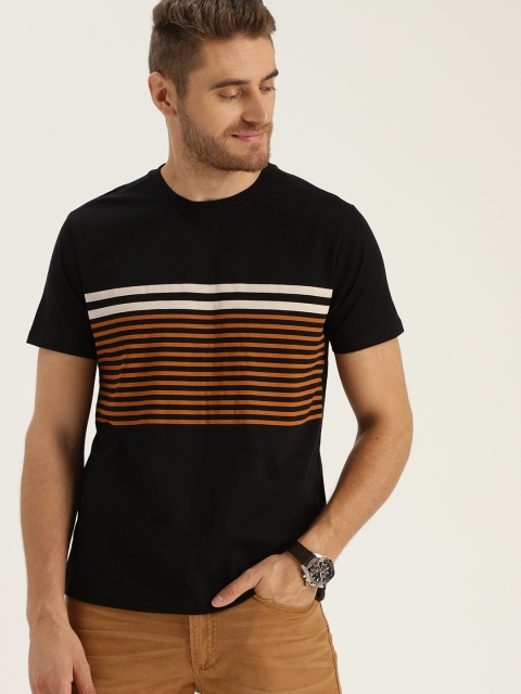 

Sztori Plus Size Men Black Mustard Yellow Striped Round Neck T-shirt
