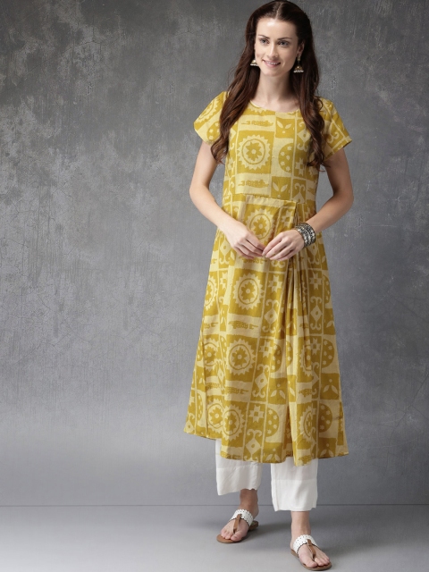 

Anouk Women Mustard & Beige Printed A-Line Kurta