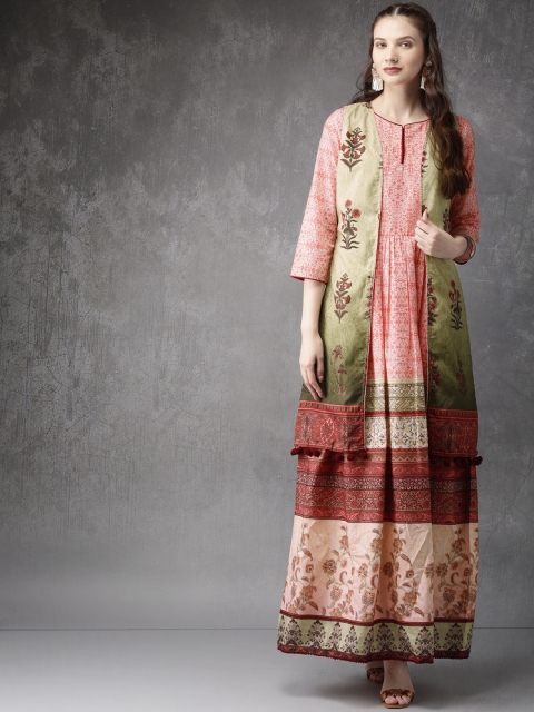 

Anouk Women Pink & Green Printed A-Line Kurta