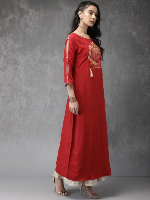 

Anouk Women Red Yoke Design A-Line Kurta