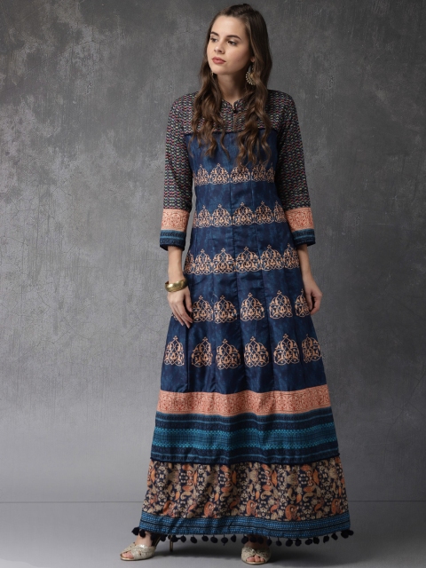 

Anouk Women Navy Blue Printed Panelled A-Line Kurta