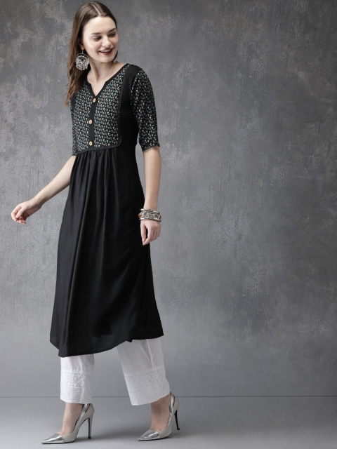 

Anouk Women Black Yoke Design A-Line Kurta