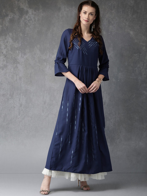 

Anouk Women Navy Blue Woven Design A-Line Kurta