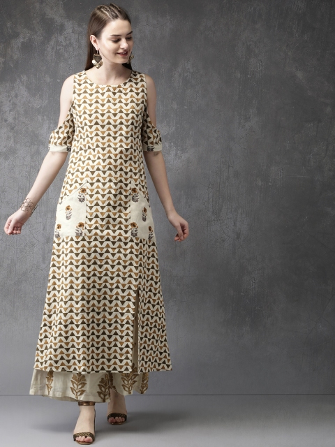 

Anouk Women Beige & Olive Green Printed A-Line Kurta