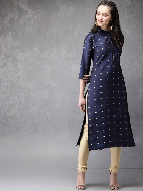 

Anouk Women Blue & Beige Self Design Kurta with Churidar