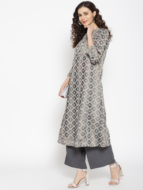 

Anouk Women Beige & Grey Self Design Kurta with Palazzos