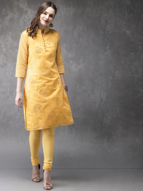 

Anouk Women Yellow Embroidered Kurta with Churidar