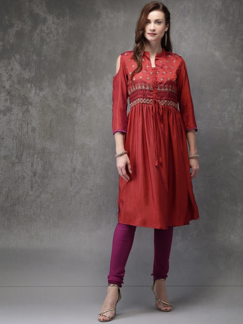 

Anouk Women Maroon & Purple Embroidered Kurta with Churidar
