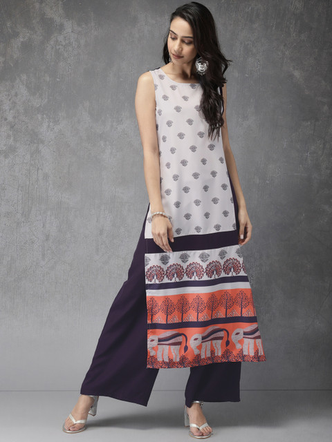 

Anouk Women Purple & White Printed Kurta with Palazzos