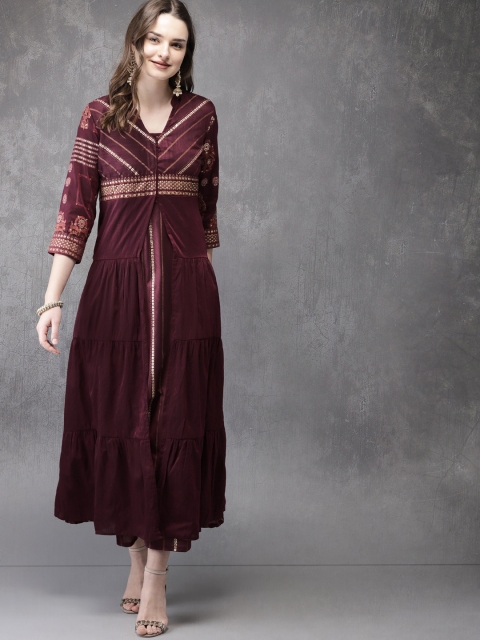 

Anouk Women Maroon Printed A-Line Layered Kurta
