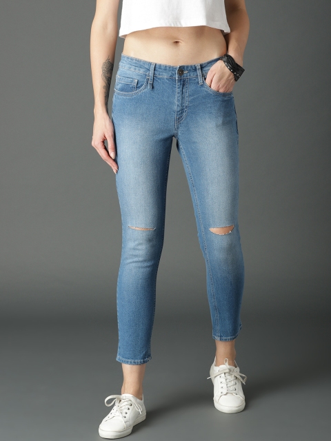 

Roadster Women Blue Skinny Fit Mid-Rise Slash Knee Jeans