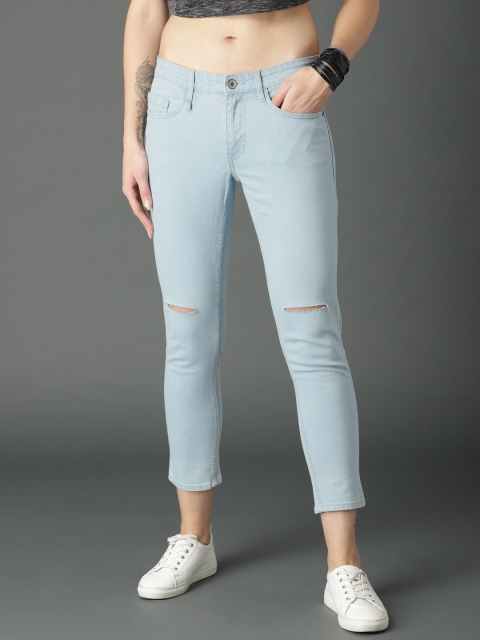 

Roadster Women Blue Skinny Fit Mid-Rise Slash Knee Stretchable Jeans