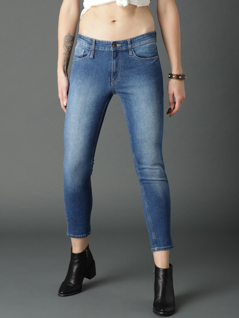 

Roadster Women Blue Skinny Fit Mid-Rise Clean Look Stretchable Cropped Jeans