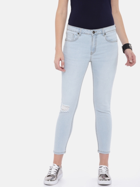 

Roadster Women Blue Skinny Fit Mid-Rise Low Distress TASSELS DENIM Cropped Jeans
