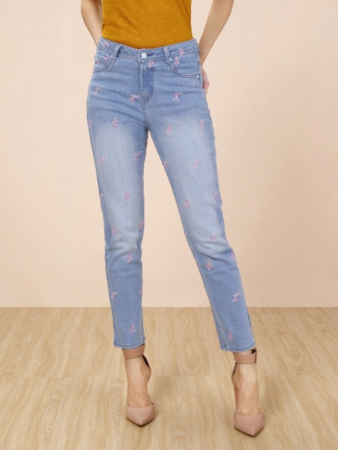 

all about you Women Blue Straight Fit Mid-Rise Clean Look Embroidered Stretchable Jeans