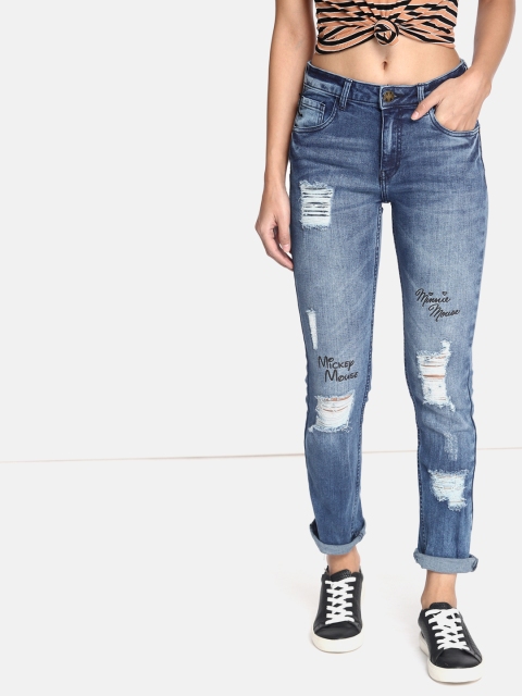 

Kook N Keech Disney Women Blue Straight Fit Mid-Rise Mildly Distressed Stretchable Jeans