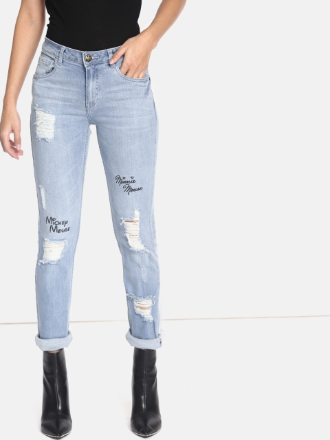 

Kook N Keech Disney Women Blue Straight Fit Mid-Rise Mildly Distressed Stretchable Jeans