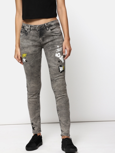 

Kook N Keech Women Grey Skinny Fit Mid-Rise Clean Look Stretchable Printed Cropped Jeans