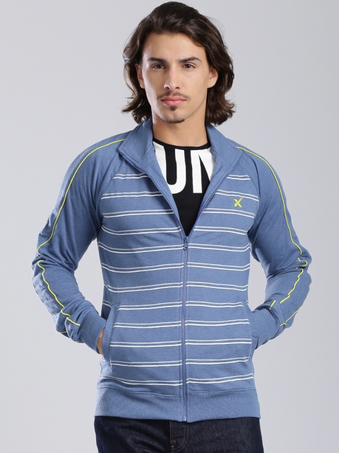 

HRX by Hrithik Roshan Blue Striped Sprint Sports Training Active Sweatshirt
