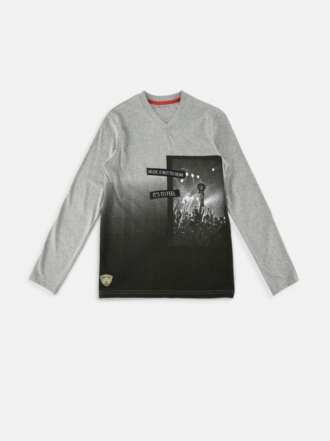 

POPPERS by Pantaloons Boys Grey Melange Printed V-Neck T-shirt
