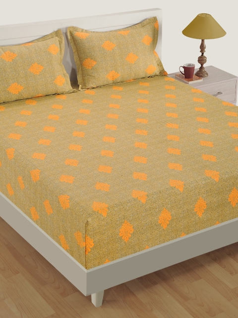 

SWAYAM Yellow & Brown Ethnic Motifs Flat 180 TC Cotton 1 King Bedsheet with 2 Pillow Covers