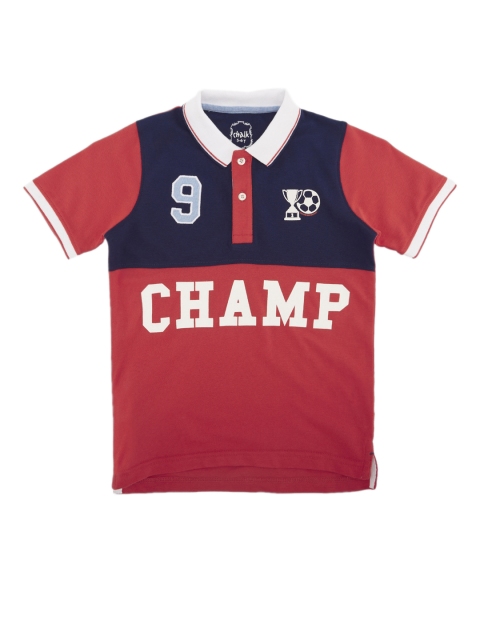 

CHALK by Pantaloons Boys Red & Navy Blue Printed Polo Collar T-shirt