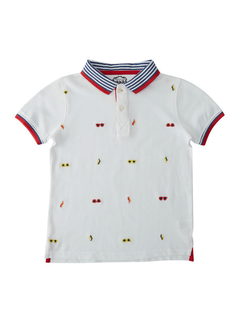 

CHALK by Pantaloons Boys Off-White Embroidered Polo Collar T-shirt