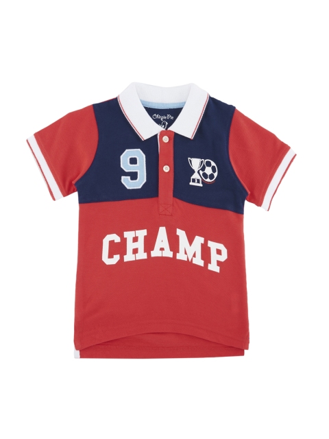 

Chirpie Pie by Pantaloons Boys Red & Navy Blue Printed Polo Collar T-shirt
