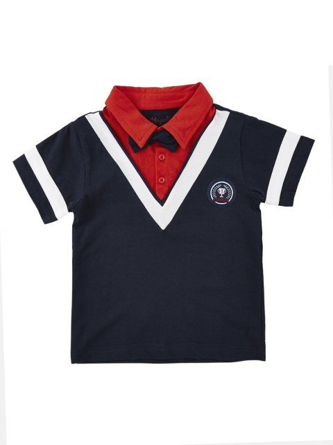 

Chirpie Pie by Pantaloons Boys Navy Blue Colourblocked Polo Collar T-shirt