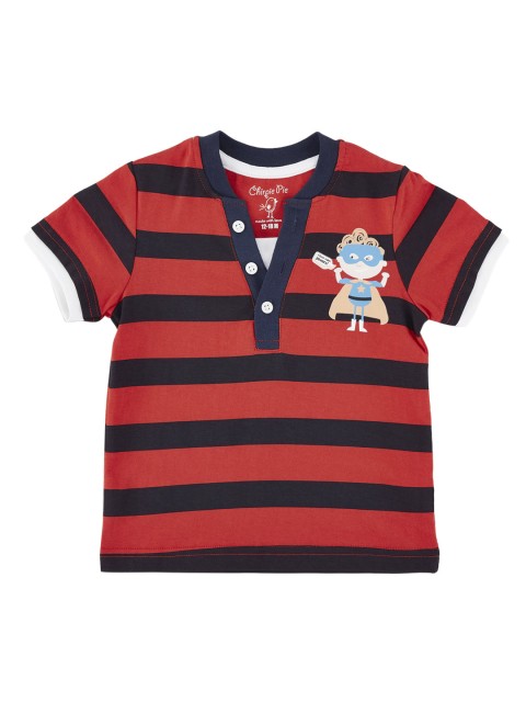 

Chirpie Pie by Pantaloons Boys Red & Black Striped Henley Neck T-shirt