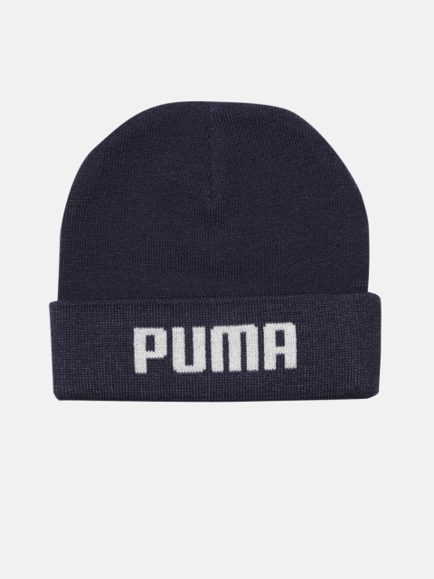 

Puma Unisex Navy Blue Solid Beanie with Printed Detail