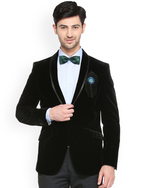 

V Dot Men Black Solid Slim Fit Single-Breasted Blazer