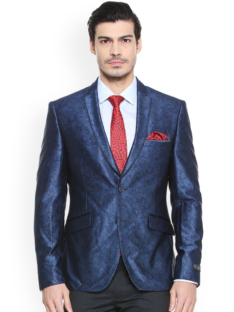

V Dot Men Blue Self-Design Slim Fit Blazer