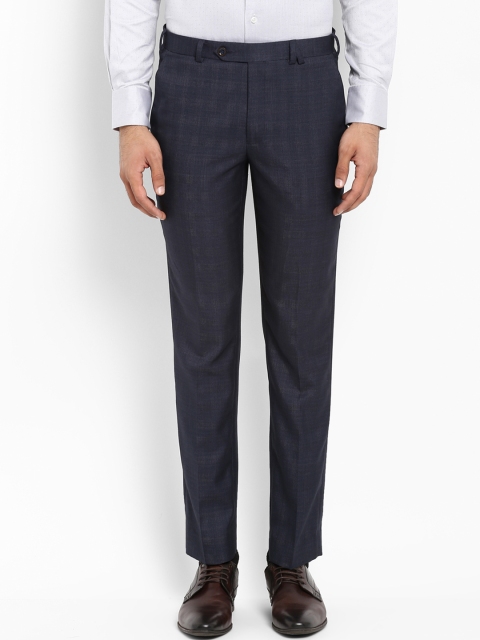 

Park Avenue Men Navy Blue Regular Fit Self Design Formal Trousers