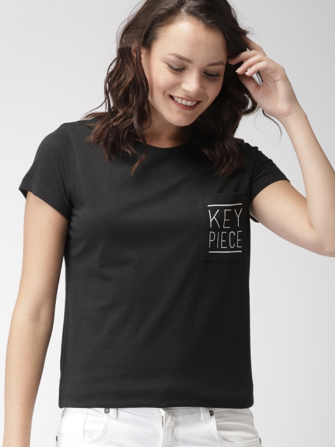 

Mast & Harbour Women Black Printed Round Neck T-shirt