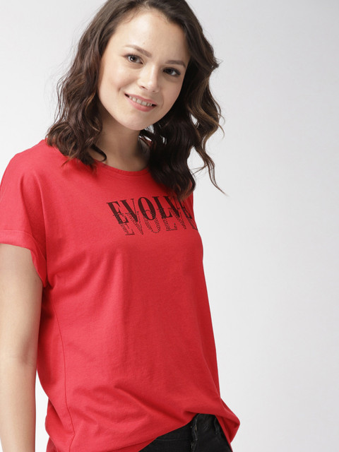 

Mast & Harbour Women Red Embellished Round Neck T-shirt